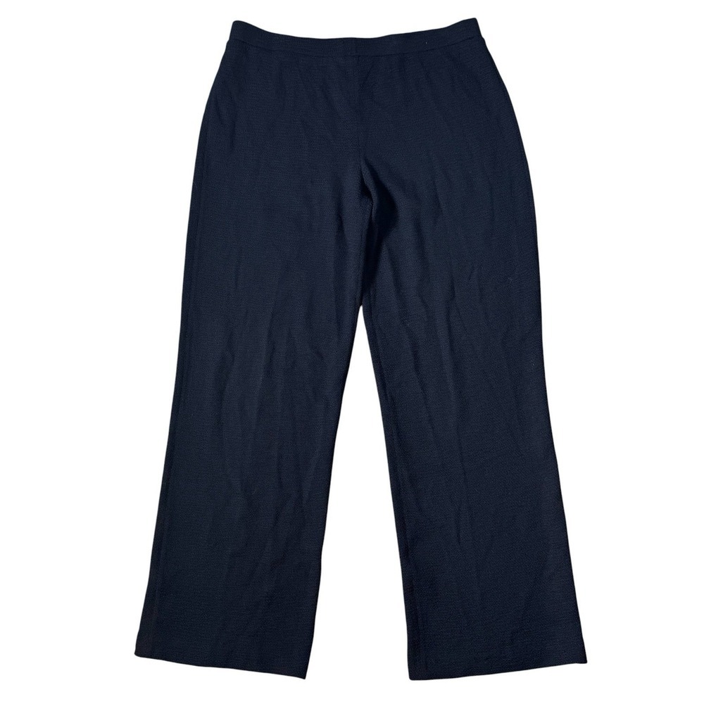 St. John Collection Santana Knit Wool Blend Wide Leg Pants Size L Navy Pull On